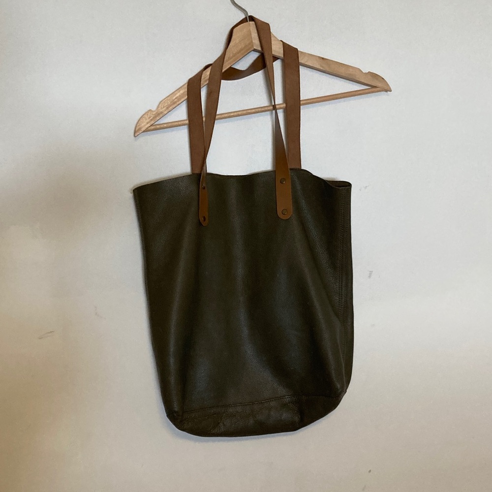 Elegant olive genuine Leather Tote Bag
